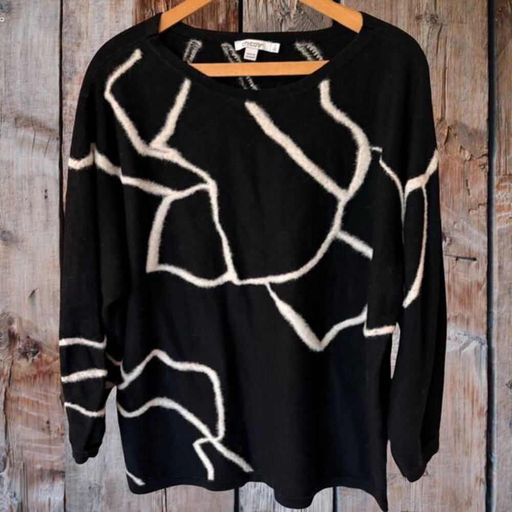 Chico's Black & White Abstract Line‎ Knit Sweater - Sz 4
